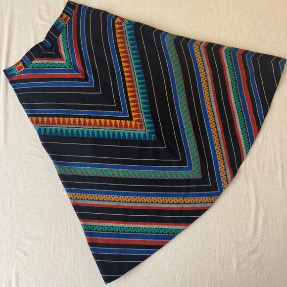 Vintage Southwestern Woven Chevron Stripe A-Line Midi Skirt Black Multi Sm/Md - Picture 13 of 13